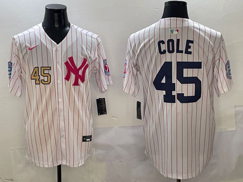 Men New York Yankees #45 Cole White Stripe Jointly Name Nike 2025 MLB Jersey style 2->new york yankees->MLB Jersey